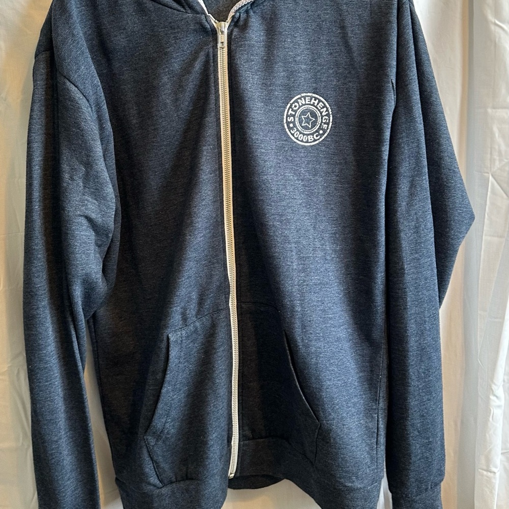 Gray Zip-Up Sweater with Circular Emblem